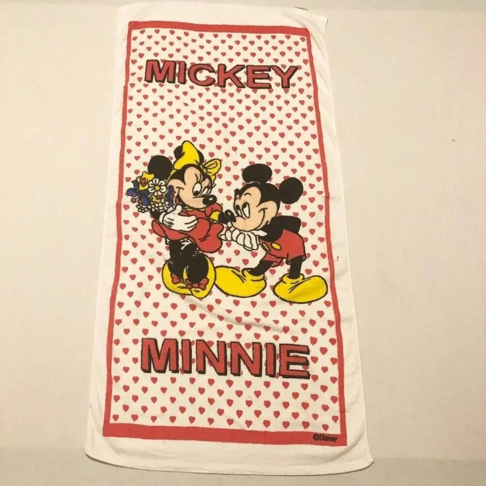 Vintage Disney Mickey Minnie Mouse Towel Hearts 51 x 24  Flaws